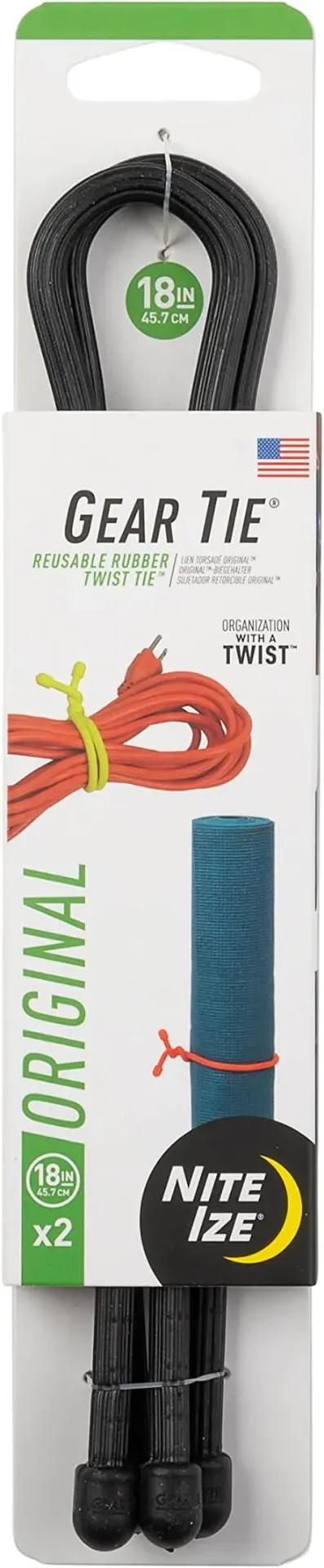 Nite Ize Gear Tie Reusable Rubber Twist Tie 18 in. - 2 Pack - (Black)