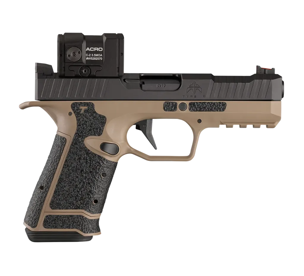 Type B Barrel 9x19 4.3" , RMR OR cut, Black Slide, Gen 2 FDE Grip, 1 12-r Mag, 2 15-r Mag, 1 18-r Mag, No Red Dot Included, Manual, Gun Bag