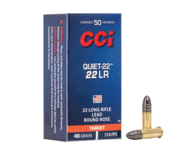CCI Quiet-22, 22 LR, 40 Grain, Lead Round Nose, 710 fps (50pcs)