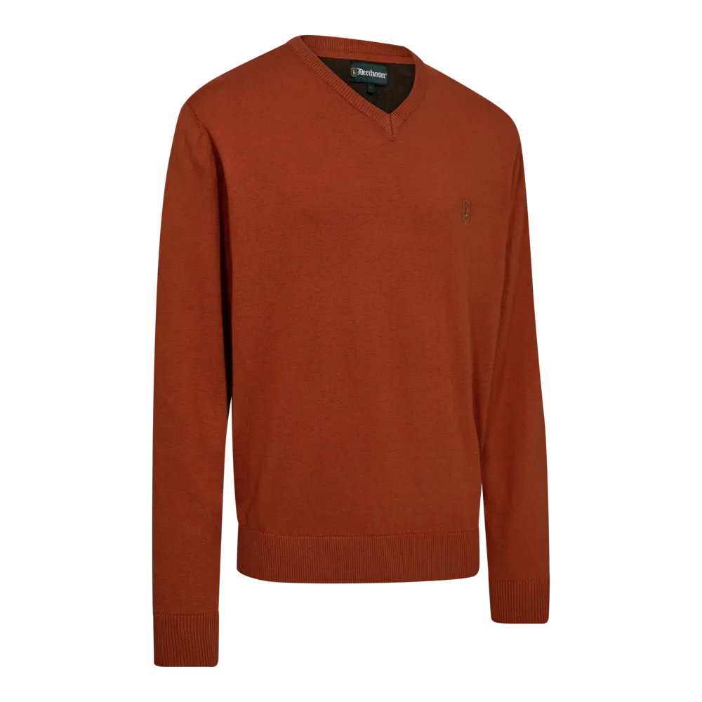 [8118-611-S] Harrington V-neck Knit (Oak Rust Melange) Deerhunter (S)